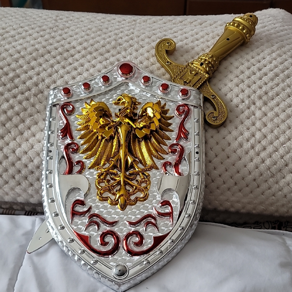 Gold and Silver Knight Shield with Sword